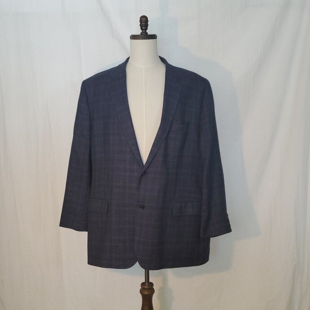 Joseph & Feiss Gold Blazer Mens 50L Blue Windowpane Sport Coat Jacket